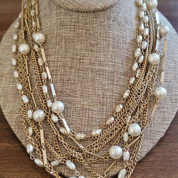 Necklace Faux Peal Beads Gold Tone Chain Style Fashion Costume Jewelry Clasp - Picture 4 of 4